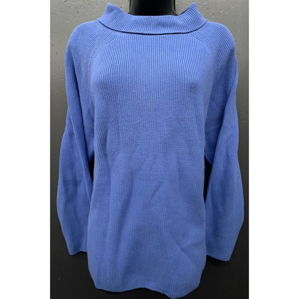 Talbots Sweater XL Blue Pima Cotton Turtle Neck Prep Classic Coastal Minimalist